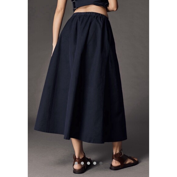 Anthropologie Jacie Poplin Midi Skirt by Maeve XXS Navy Blue NWT New - Picture 1 of 10